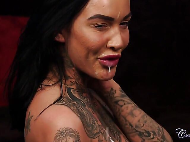 Blowjob cumshot on her knees with big titted tattoo babe Chantelle Fox