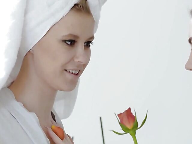 Sensual lesbian lovers Casey and Kiere do it after bath