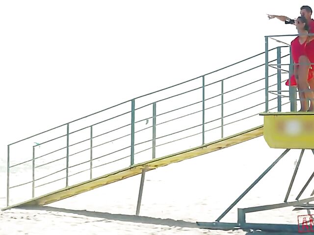 Lifeguard twins anal outdoor threesome with Silvia Dellai and Eveline Dellai