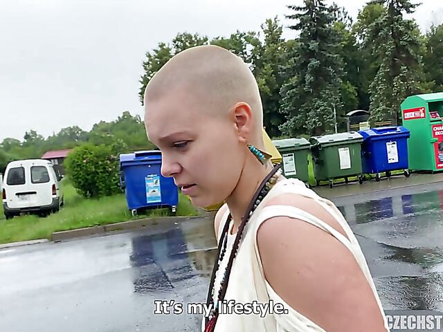 Mud sex for money POV with Czech bald head girl Laura