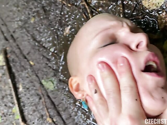 Mud sex for money POV with Czech bald head girl Laura