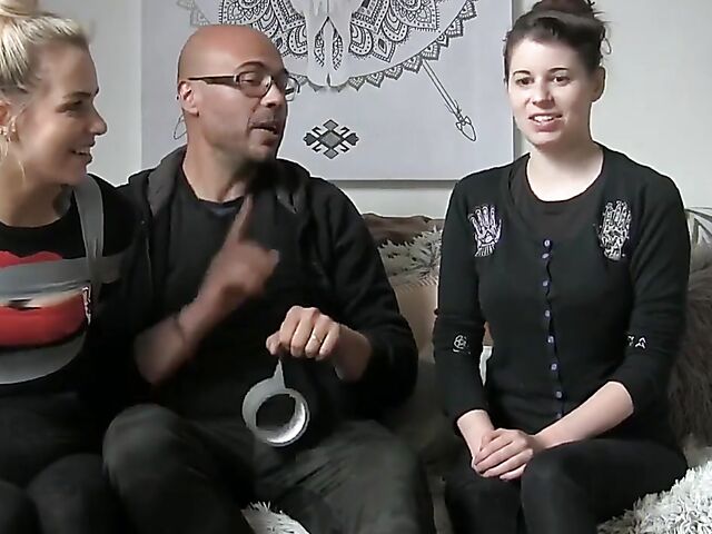 Non nude tape bondage with two pretty girls