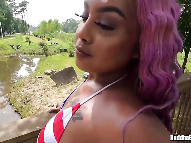 Big booty ebony outdoor banging in a bikini with Ethiopian bombshell Kally XO