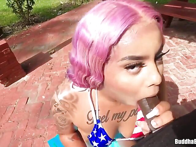 Big booty ebony outdoor banging in a bikini with Ethiopian bombshell Kally XO