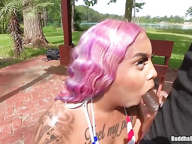 Big booty ebony outdoor banging in a bikini with Ethiopian bombshell Kally XO