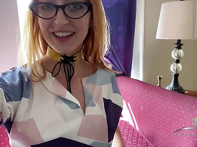 Natural hairy redhead with glasses Rococo Royalle masturbates at home