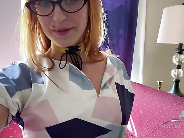 Natural hairy redhead with glasses Rococo Royalle masturbates at home