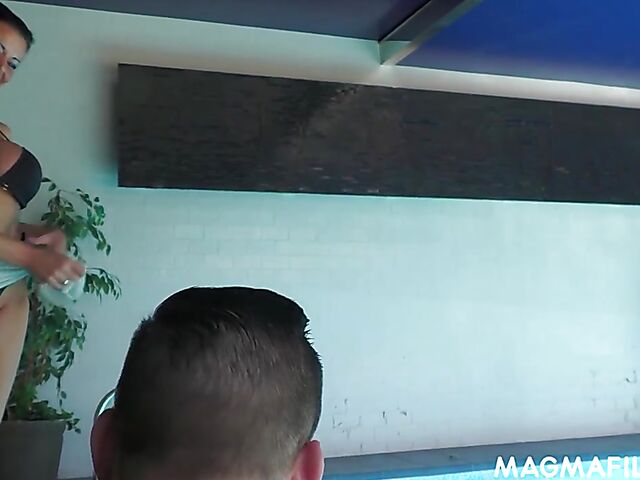 German threesome in the pool with two dirty milfs