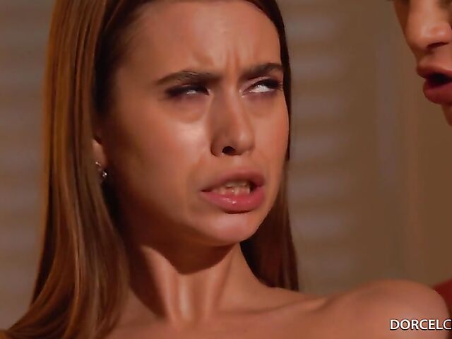 Jill Kassidy & Cherry Kiss - Two babes in black stockings threesome with a blindfolded man