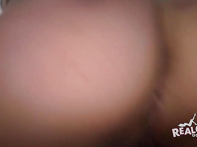 POV amateur babe posing naked and taking a cock