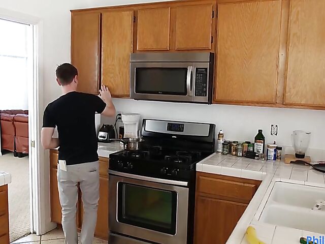 Rachael Cavalli - Busty stepmom handjob and titty fuck in the kitchen