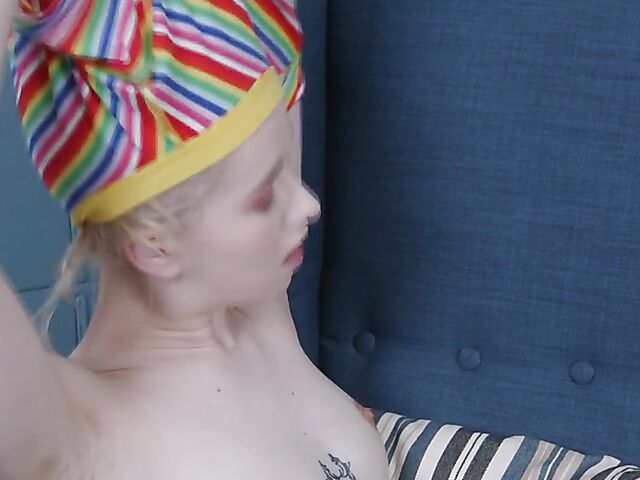 Viktoria Clockwork - Blonde teen solo with her rainbow dildo