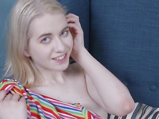 Viktoria Clockwork - Blonde teen solo with her rainbow dildo