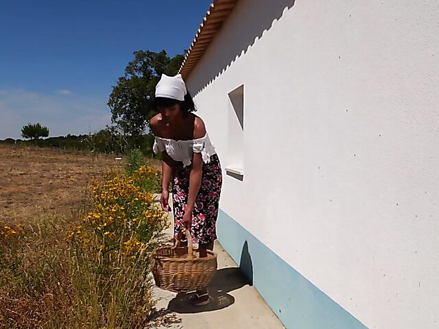 Outdoor solo in a sultry summer afternoon with orange juice all over Angel Constance's sexy body