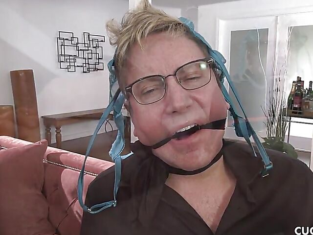 Tied cuckold humiliation with slim Angelina Diamanti fucking another guy in her hot lingerie