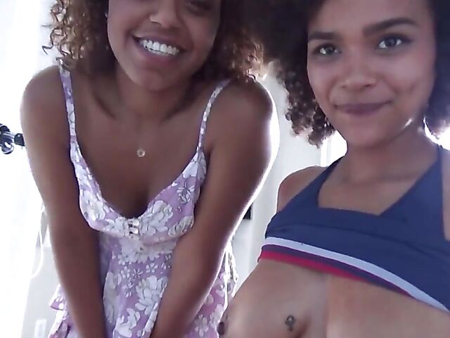 POV ebony FFM with two curly girls sharing a white dick