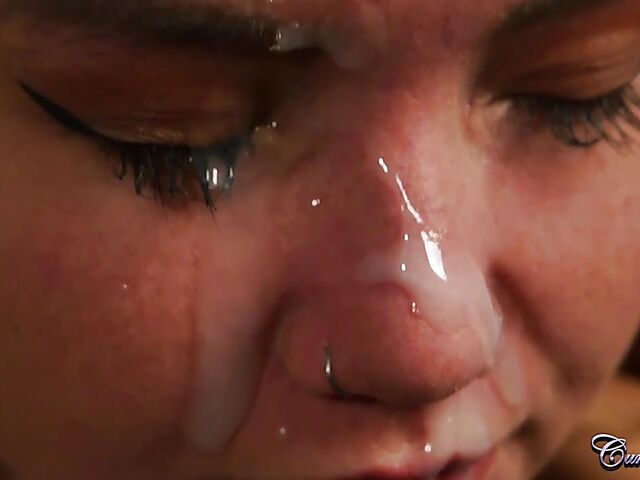 Skinny Maya Luna gets down on her knees for cum on her face