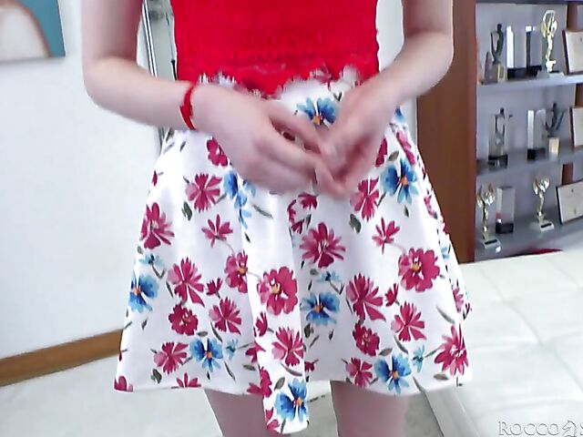 Rocco casting with Finnish petite blonde Miss Melissa