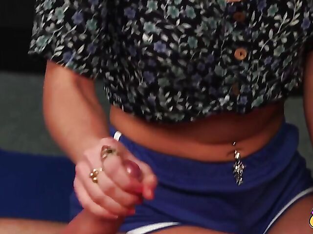 CFNM handjob with petite yoga girl Maya Luna