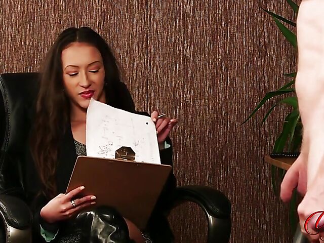 Slim babe in boots Lucky Lorenzo watching guy jerk off to her hot nude body