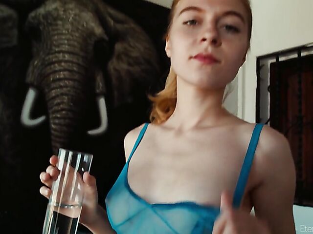 Skinny teen Shayla shows off her shaved snatch in the morning