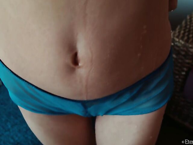 Skinny teen Shayla shows off her shaved snatch in the morning