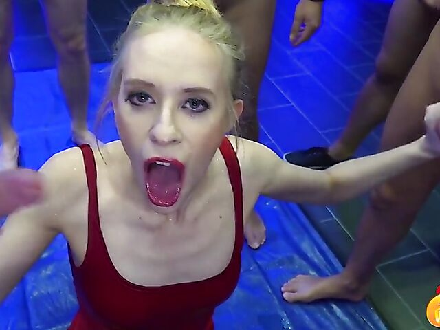 GGG piss gangbang with blonde Nikki Riddle