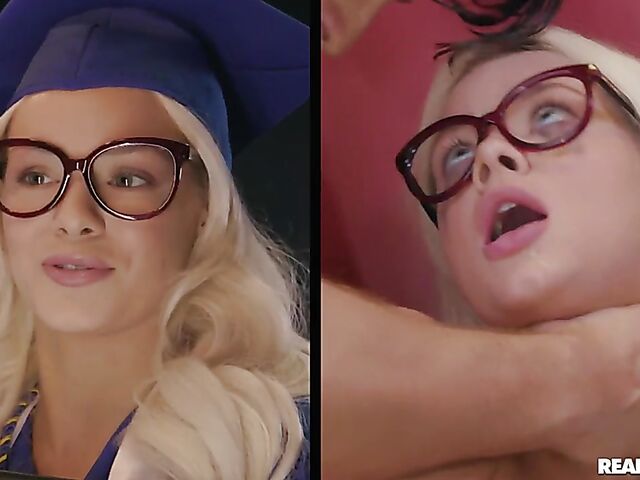 Just graduated small tits blonde in stockings Elsa Jean gets fucked hard