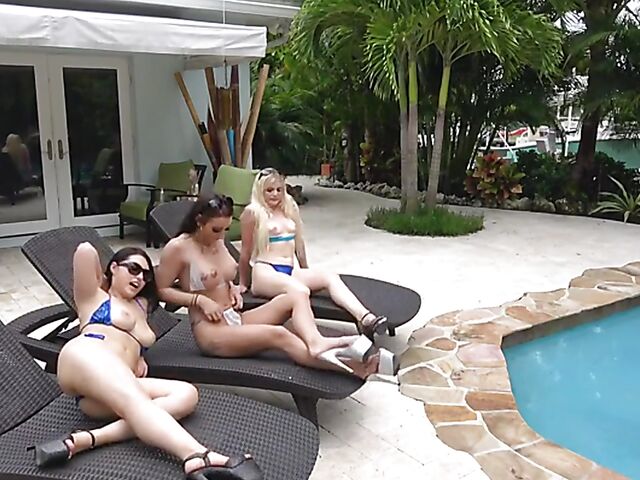 Three girls one guy bikini sex by the pool with Alessia Luna, Nikki Sweets, and Mina Moon