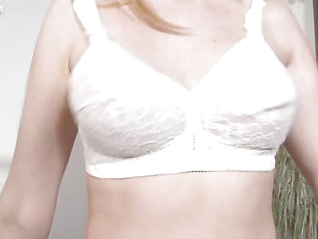 British dirty talk masturbation in vintage lingerie and gloves with blonde Katie Kay