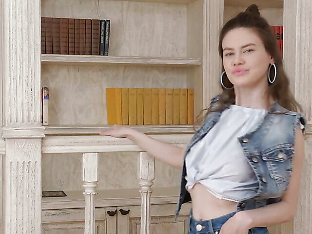 Tina Grey - Shaved pussy girl solo fingering