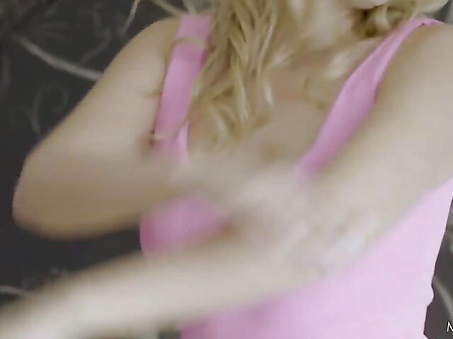 Cute blonde ballerina Casey fingering herself