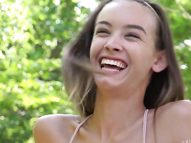 Charity Crawford - Teen outdoor solo photoshoot with a big dildo and pussy pump