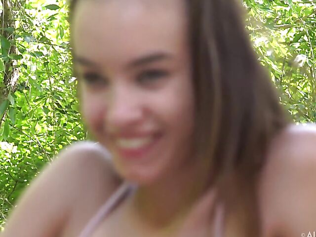 Charity Crawford - Teen outdoor solo photoshoot with a big dildo and pussy pump