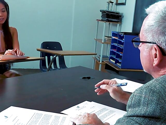 Asian schoolgirl Vina Sky sucks and fucks her old white teacher