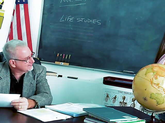 Asian schoolgirl Vina Sky sucks and fucks her old white teacher