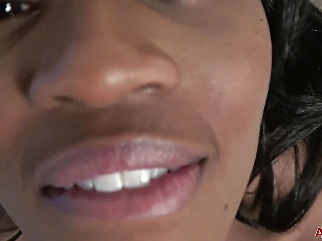 Sunny - Milf ebony lingerie strip on the couch