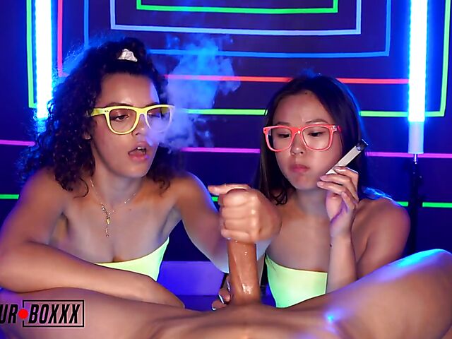 Two girls handjob POV with exotic chicks Ella Cruz and Lulu Chu