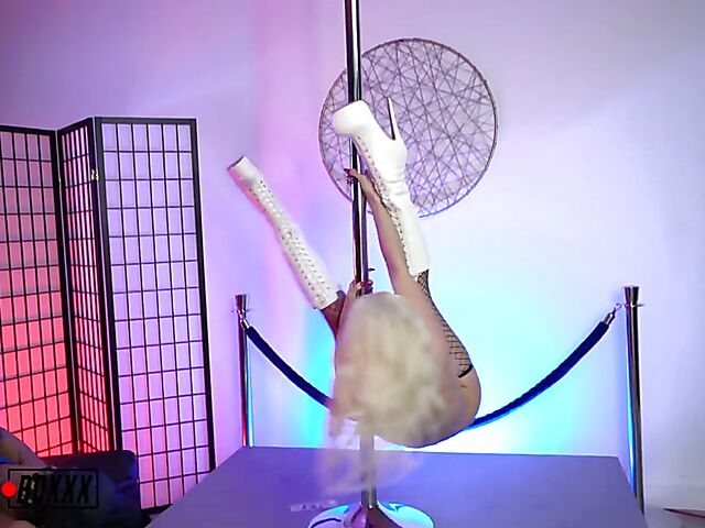 Big tits natural blonde stripper in fishnets and boots Skylar Vox is eager to fuck