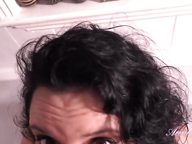 Auntie Jasmine - Dark haired MILF bath masturbation