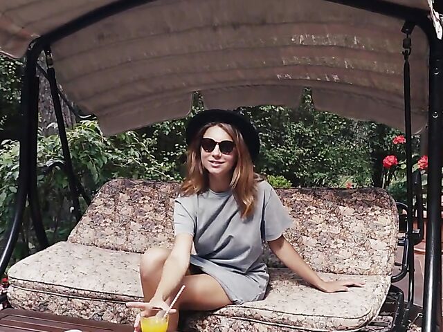 Met Art model with sunglasses Belka stripping and smoking in the garden