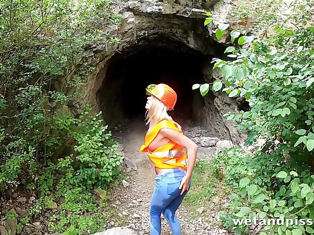 Outdoor pissing in uniform with Claudia Macc