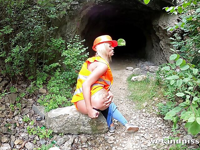 Outdoor pissing in uniform with Claudia Macc