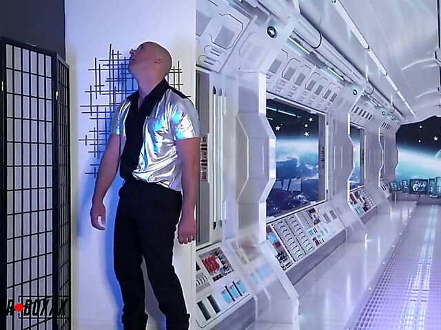 Black boots and white pantyhose sex in the space with Winter Bell