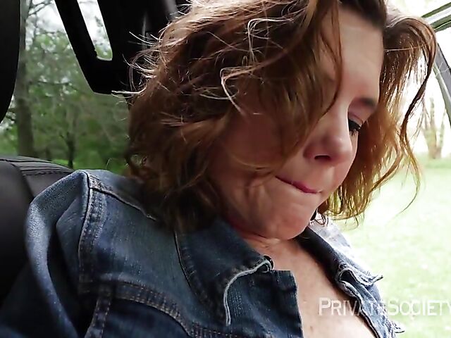 Naughty MILF car masturbation leads to blowjob