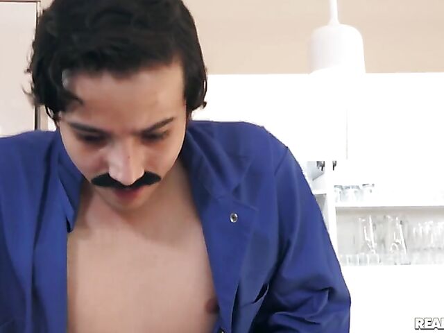 Big tits latina MILF Luna Star fucks the little humping plumber in the kitchen