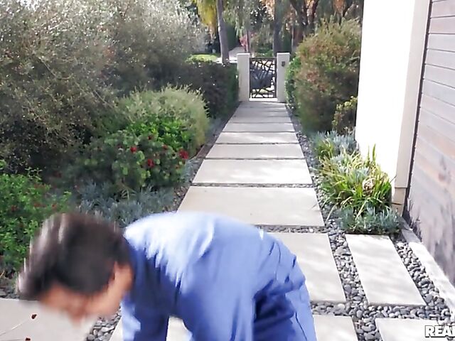 Big tits latina MILF Luna Star fucks the little humping plumber in the kitchen