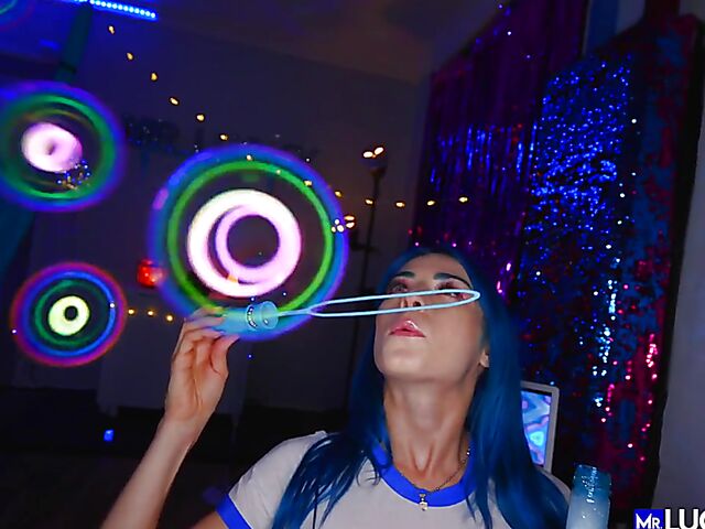 POV fuck with blue hair bubble blower Jewelz Blu