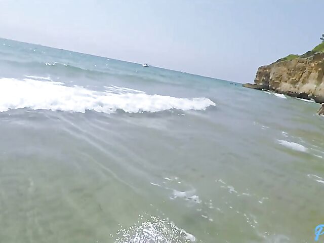 Skinny dipping in the sea and POV beach sex in Valentina Bianco's yellow bikini