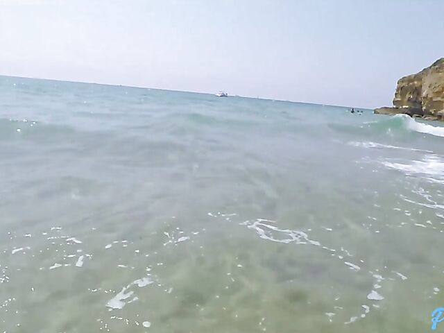 Skinny dipping in the sea and POV beach sex in Valentina Bianco's yellow bikini